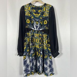 Nicole Richie Impulse Peacock Print Dress Sheer Womens Size 2 Whimsigoth Fairy